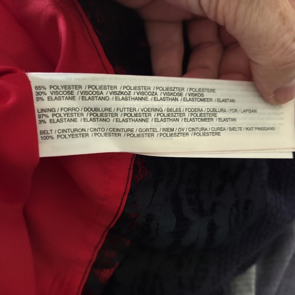 Mango Asymmetrical Red Dress with Blue Lace Size XL - Picture 5 of 6